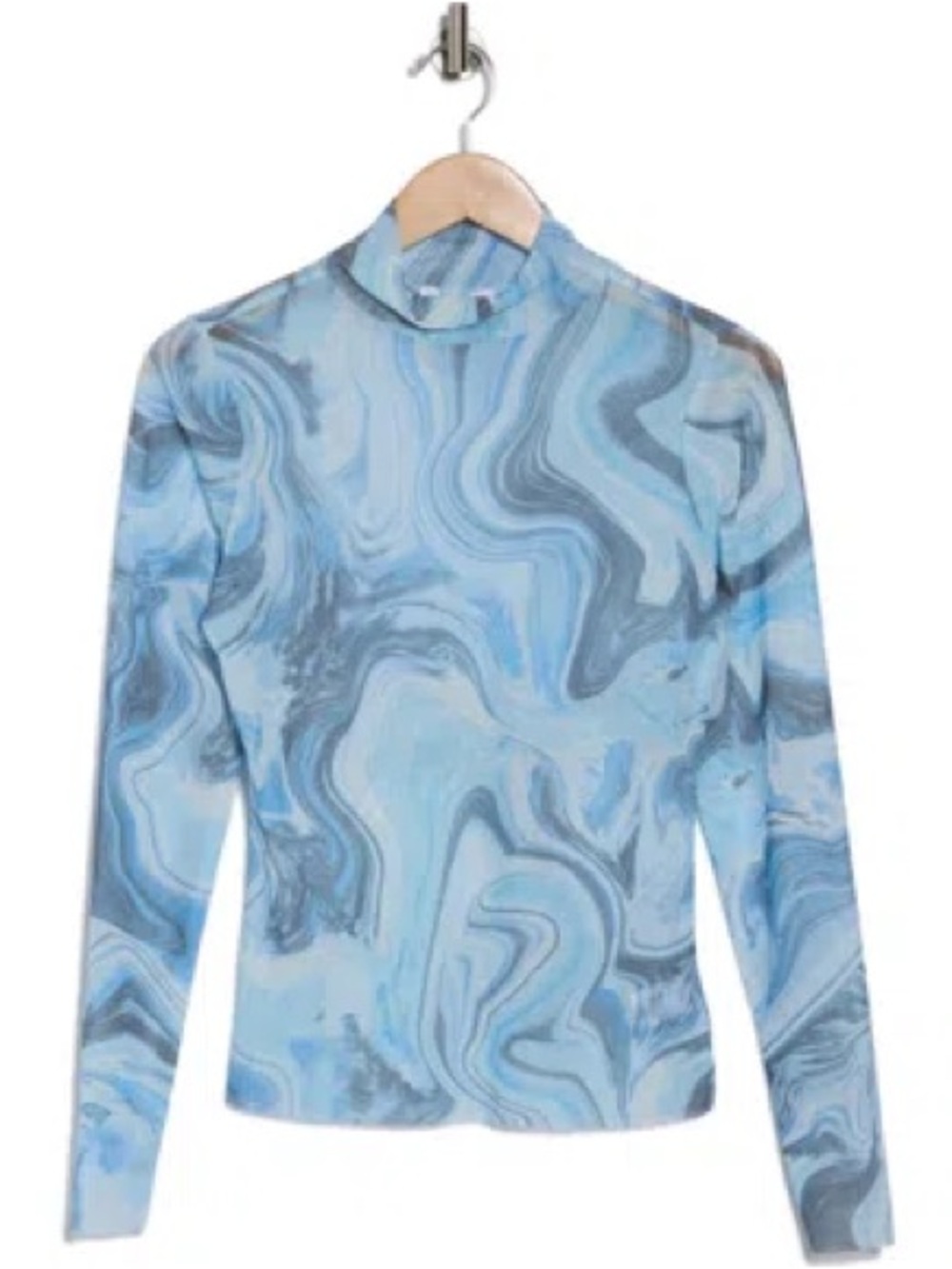 AFRM Blue Marble-Print Turtleneck Sweater